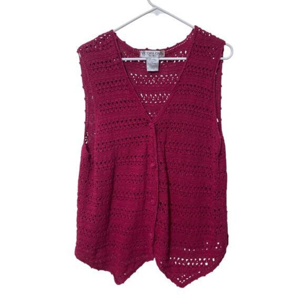 Victoria Jones Vintage Crochet Knit Vest Ramie Cotton Plus Size 2X Boho Western